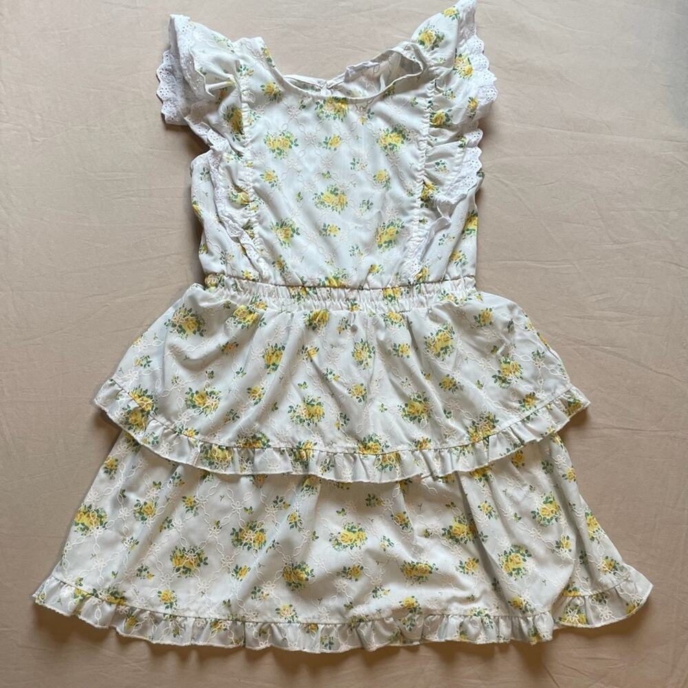 Knit Works White Sleeveless Dress with Yellow Rose Pattern Size 12